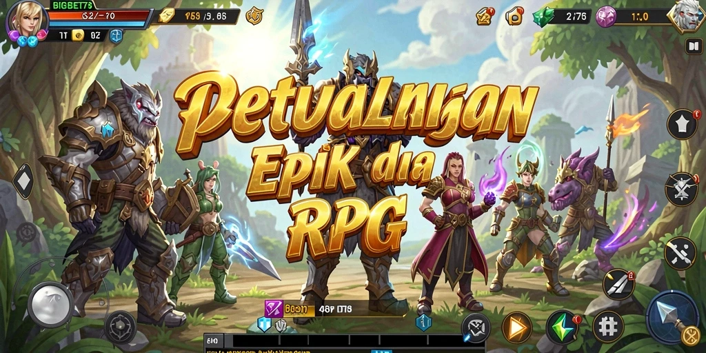 Screenshot menampilkan karakter heroik dalam pertempuran melawan monster besar.