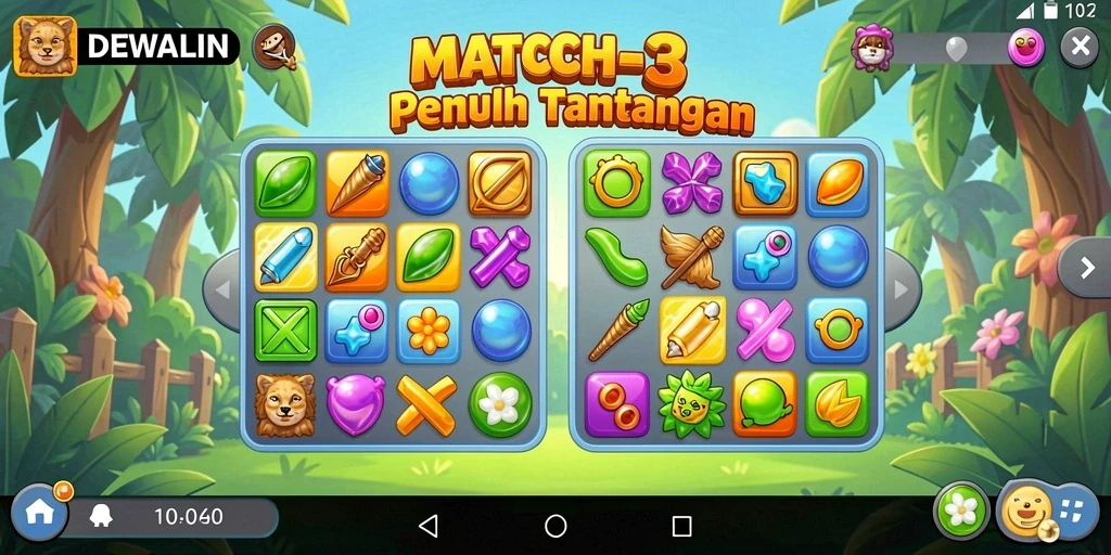 Gameplay seru dari DEWALIN yang menampilkan level Match-3.