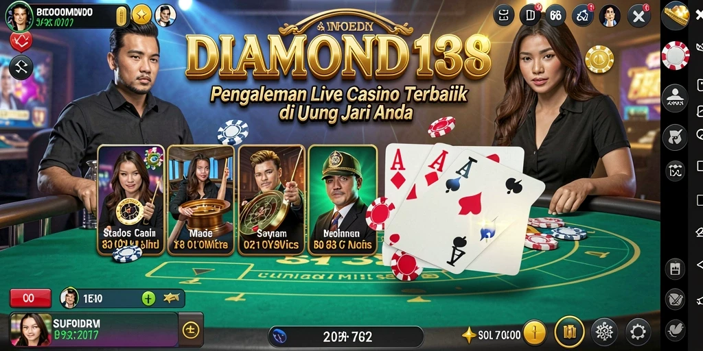 Screenshot gameplay DIAMOND138 menampilkan dealer langsung di meja kasino.