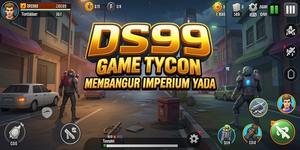Screenshot utama DS99 menampilkan gameplay membangun bisnis yang mendebarkan.
