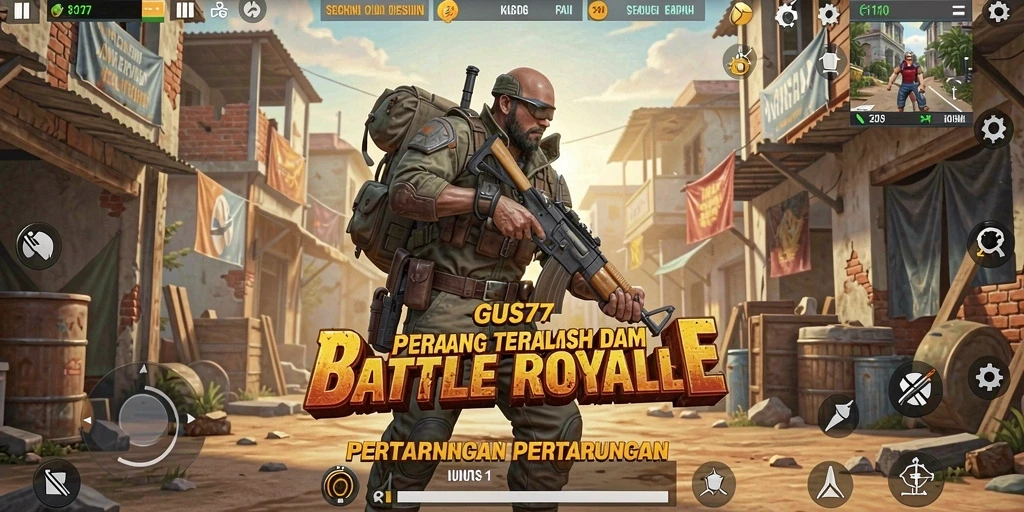 Tampilan gameplay GUS77 dengan pertempuran seru Battle Royale.
