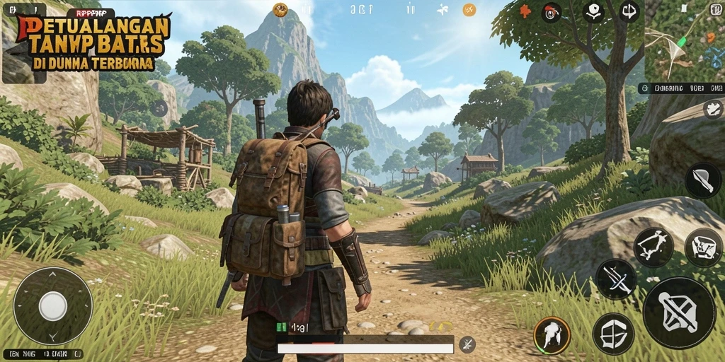 Screenshot gameplay RPRPRP menunjukkan keindahan dunia terbuka.
