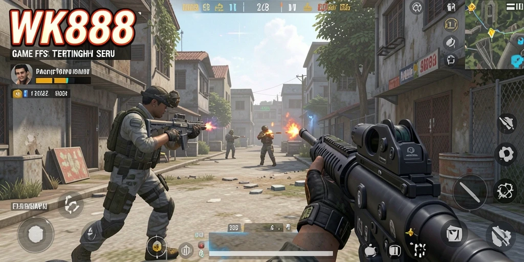 Gameplay intens WK888 dengan pertarungan FPS yang mendebarkan.